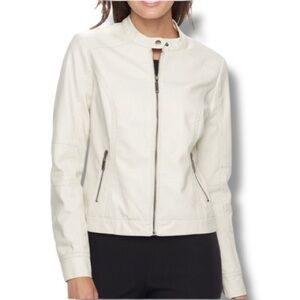 Maurices Jacket White Faux Leather Moto Biker Silver Zip Pockets Soft Grunge M
